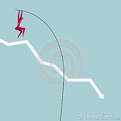 Businessmen pole vault, performance fell. Vector Illustration